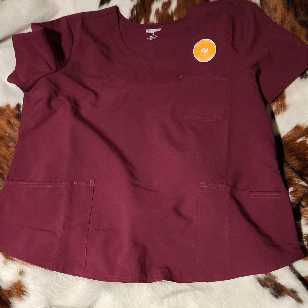 Burgundy V-Neck Scrub Top